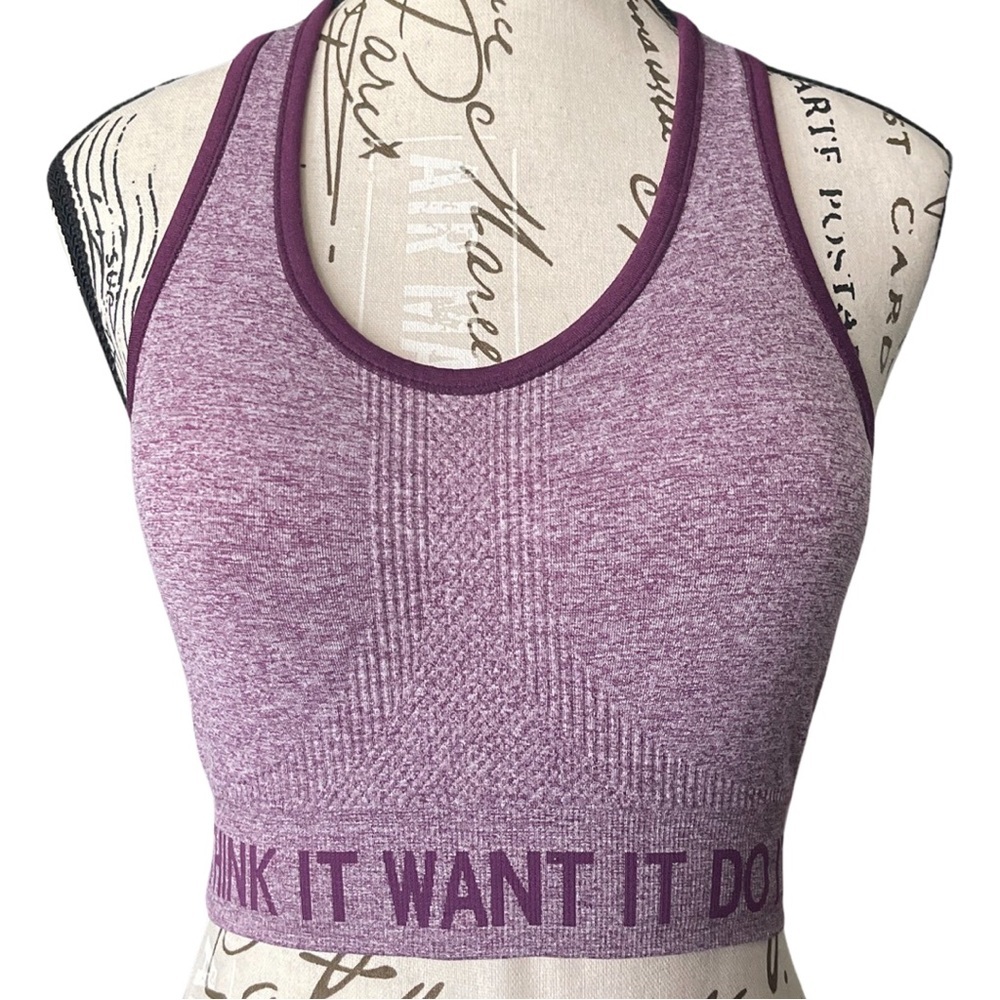 Andrew Marc New York Braided Back Sports Bra Small "Think it Want it Do it"RARE‎